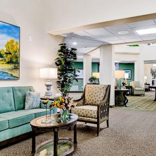 A well-decorated lobby area with comfortable seating and stylish decor.