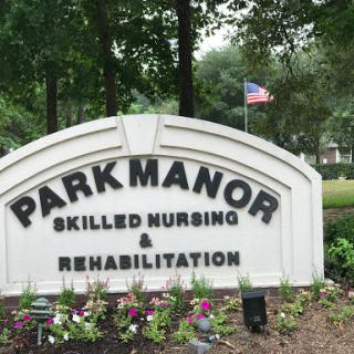Entrance sign of Park Manor Skilled Nursing & Rehabilitation.