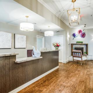 A modern reception area with elegant interior design and stylish decor.