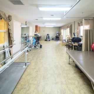 A well-equipped rehabilitation and physical therapy gym with various exercise machines.