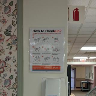A safety poster displaying instructions on how to handle various situations, likely found in a healthcare setting.