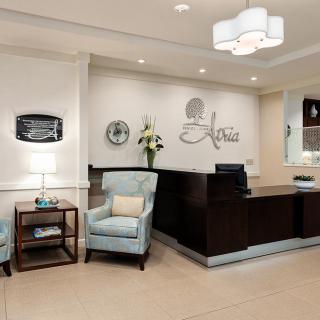 A modern and inviting reception area with comfortable seating and stylish decor.