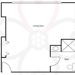 A simple floor plan showing a living area and a bathroom.