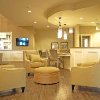 A modern lobby with comfortable seating and stylish lighting.