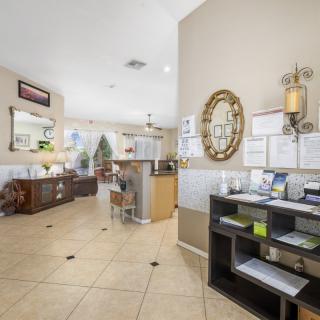 A well-organized reception area with decorative elements and neatly arranged documents.