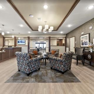 A stylish and inviting lobby with comfortable seating and modern decor.