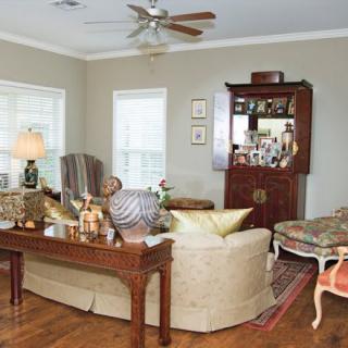 A cozy living room with classic furniture and decor.