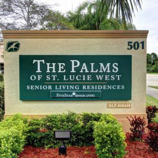 Sign for The Palms of St. Lucie West Senior Living Residences in Florida.