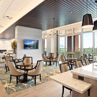A modern lobby with elegant seating and contemporary decor.
