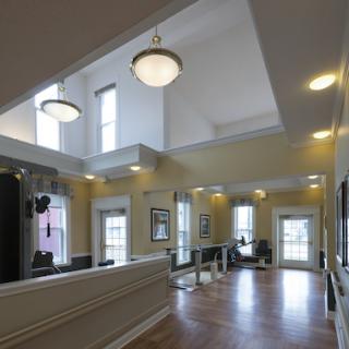 A spacious and modern lobby with bright lighting and an open layout.
