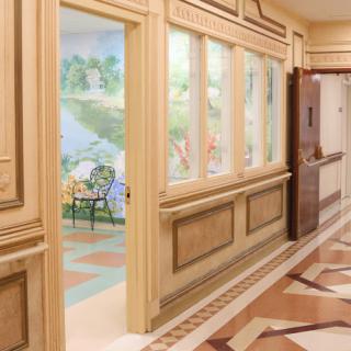 A beautifully designed hallway with decorative walls and an inviting atmosphere.