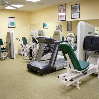 A fitness center equipped with a variety of exercise machines, including treadmills and strength-training equipment.