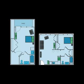 An architectural floor plan showing the layout of rooms in a building.