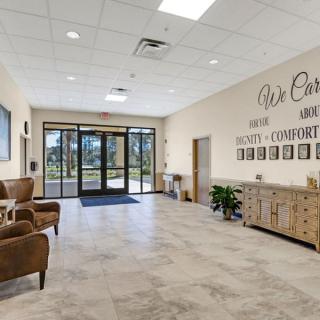 A modern and spacious lobby area with comfortable seating and stylish decor.