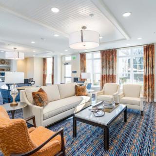 A modern living room with stylish furniture and decor.