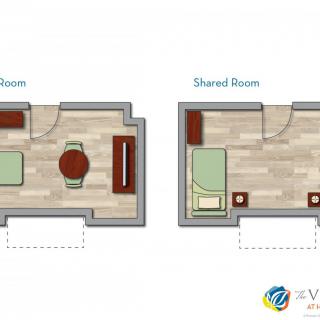Illustration of a single room and shared room floor plan.