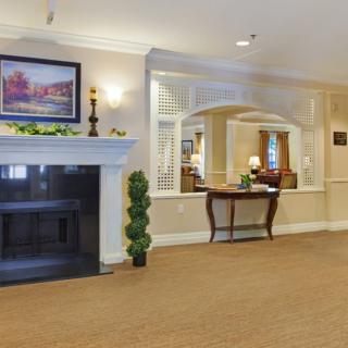 A cozy living room interior featuring a fireplace and elegant decor.