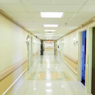 A clean and well-lit hospital corridor.