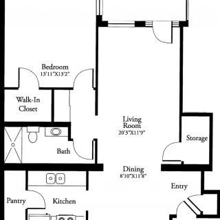This image depicts a floor plan of an apartment featuring various rooms such as a living room, bedroom, kitchen, and bathroom.