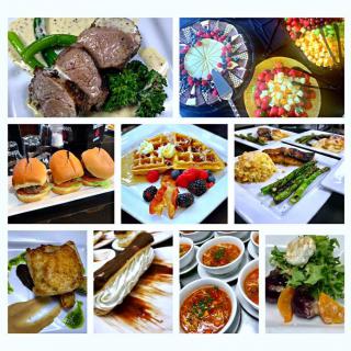 A delicious array of diverse dishes featuring meats, desserts, sandwiches, waffles, soups, and vibrant vegetables.
