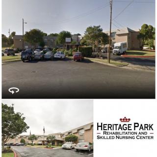 Heritage Park Rehabilitation and Skilled Nursing Center with parking area.