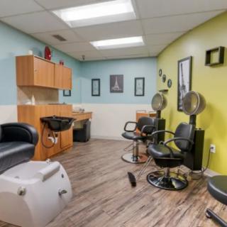 Interior view of a cozy hair salon ready for clients.