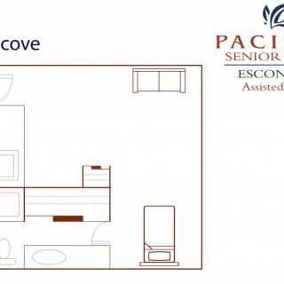 A floor plan of a residential living space from Pacifica Senior Living.