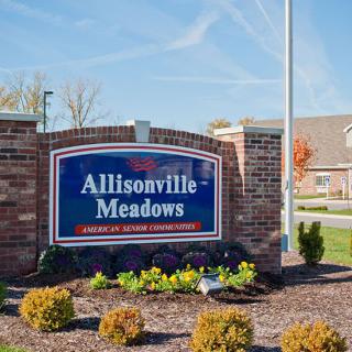 Entrance sign for Allisonville Meadows, a healthcare facility.