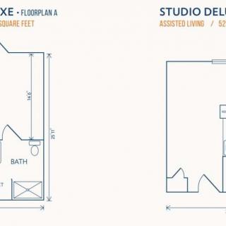 Illustration of floor plans for a Deluxe and Studio Deluxe layout.