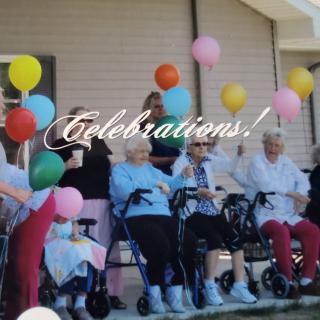 A joyful celebration with colorful balloons and happy participants.