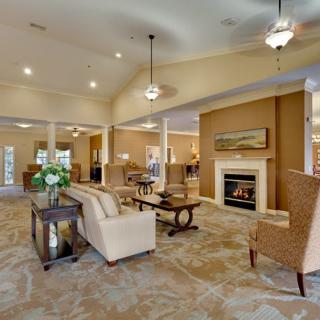 A spacious living room with comfortable seating, a fireplace, and elegant decor.