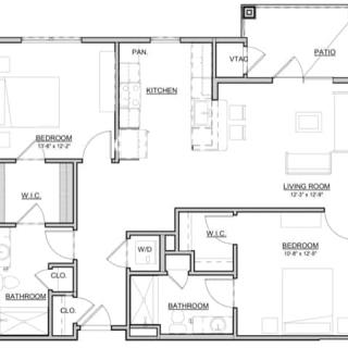 A detailed floor plan of an apartment showing various rooms and their layout.