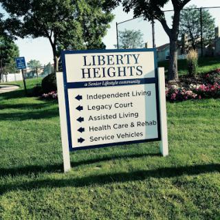 A sign at Liberty Heights, indicating various living and health care options.