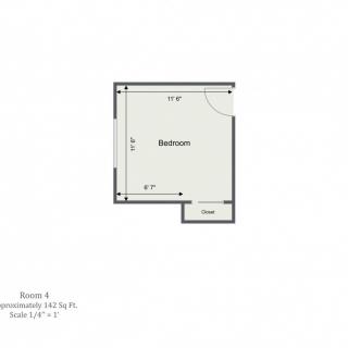A floor plan of a bedroom with listed dimensions.