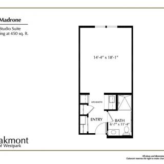 Floor plan of a studio apartment suite measuring 456 sq. ft.