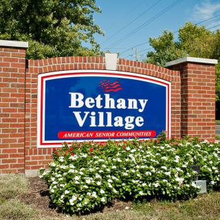 Entrance sign for Bethany Village, a retirement community.