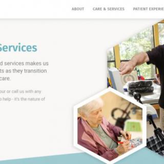 A healthcare service poster depicting elder care and medical services at home.