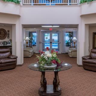 A welcoming lobby area with comfortable seating and elegant decor.