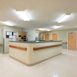 A clean and organized hospital reception area, showcasing a welcoming environment for patients.