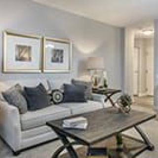 A modern living room with a comfortable sofa, stylish coffee table, and elegant artwork on the wall.
