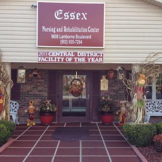 The Essex Nursing and Rehabilitation Center, featuring an inviting entrance adorned with seasonal decorations.