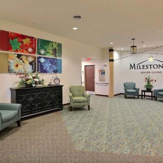 A welcoming lobby area with seating and decorative artwork.