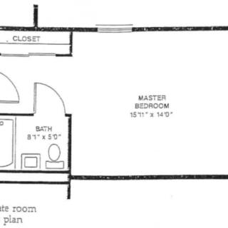 Floor plan showing a master bedroom with an attached bathroom and closet.