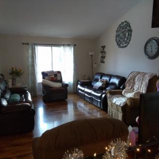 A cozy living room with sofas, decor, and a window allowing natural light in.