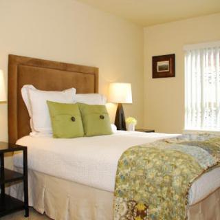 A cozy and inviting bedroom setup featuring a bed with decorative cushions and bedside lamps.