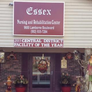 Essex Nursing and Rehabilitation Center entrance with award recognition sign.