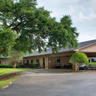 A charming residential property featuring a well-manicured lawn and large trees.