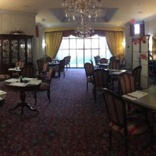 A cozy dining area featuring elegant decor and a warm ambiance.