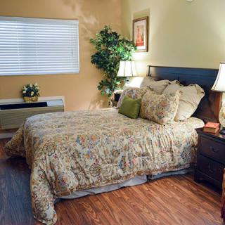 A cozy bedroom with a double bed, elegant lamps, and a plant by the window.