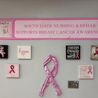 A display at South Dade Nursing & Rehabilitation supporting breast cancer awareness.